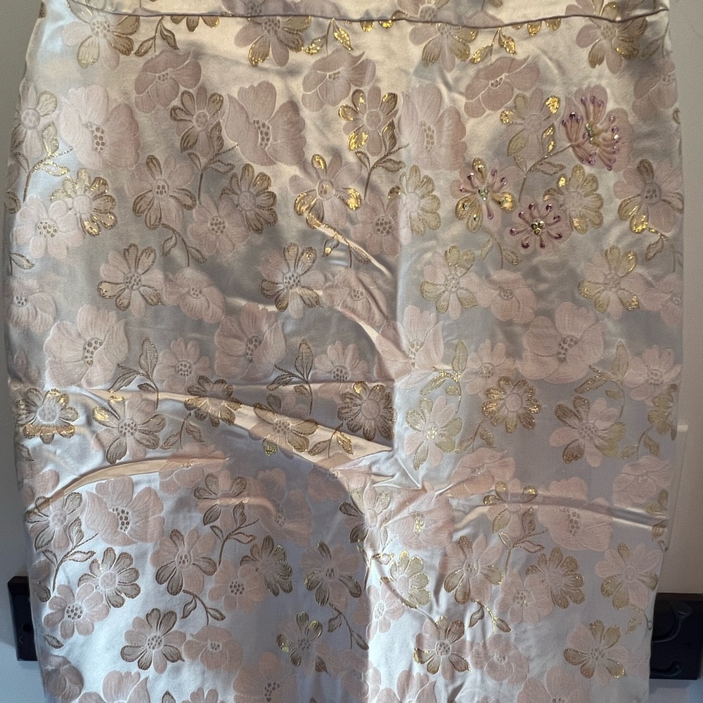 Banana Republic Pink Gold Metallic Silk Brocade Floral Pencil Skirt - Picture 3 of 13